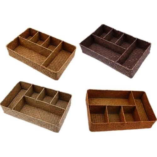 5 Girds Retro Wicker Storage Boxes Sundries Cosmetics Case Handmade Storage Basket Bathroom Home Closet Storage Containers