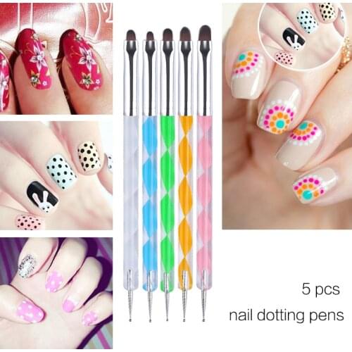 5pcs/set Nail Art Design Brush Pen Double Head Dotting Pen Manicure Tools Painting Pen Nail Art Rhinestones Tool Random Color