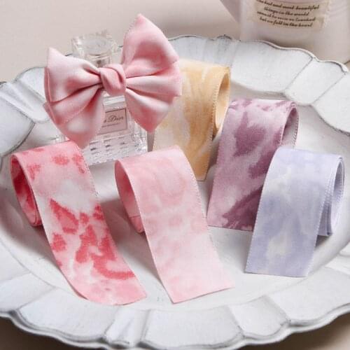 5yards Chiffon Tie Dye Ink Painting Ribbon for Diy Bow Hair Accessories Clothing Hat Decoration Flowers Gift Packaging Materials