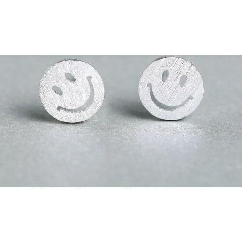 925 Sterling Silver Round Smile Hypoallergenic Stud Earrings For Women Jewelry Pendientes Mujer Female eh651