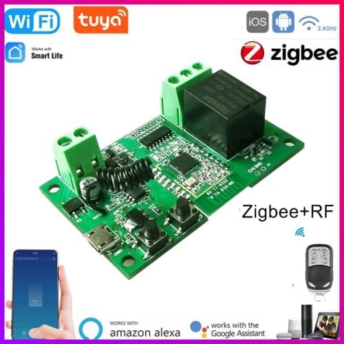 Tuya Zigbee Wireless Switch Module RF433 Receive 10A Relay Switches Voice Control Smart Life APP For Alexa Google Home Assistant