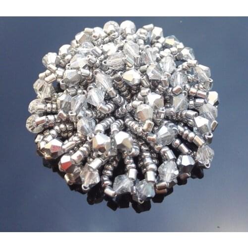 Sequins beaded silver round patch Applique Handmade Rhinestone nail bead 3D patch for dress DIY Wholesale support