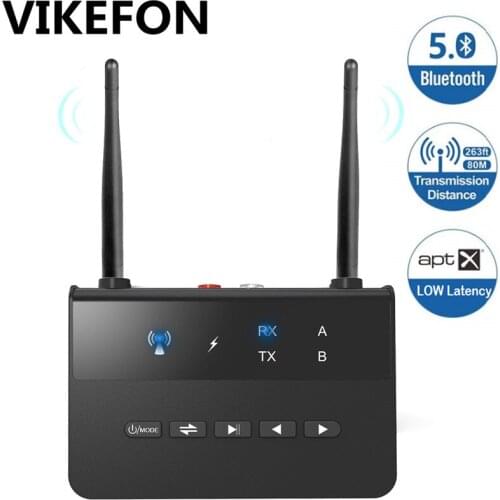 80M Bluetooth 5.0 Audio Transmitter Receiver Aptx LL AAC Stereo Wireless Adapter 3.5mm AUX 2 RCA For TV Car PC Headphones