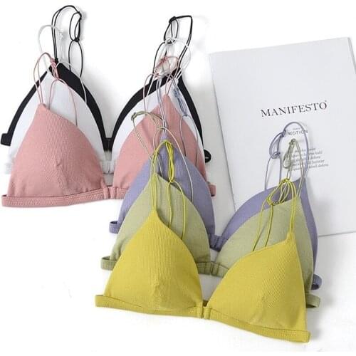 2021 New French Ribbed Thin Shoulder Straps Ultra-thin Beautiful Back Girls Underwear Sexy Triangle Cup No Steel Ring Bra