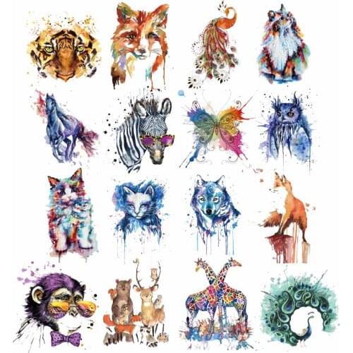 Colorful Animal Patch Iron on Transfer Owl Butterfly Tiger Cat Patches for Clothing DIY T-shirt Applique Heat Transfer Vinyl H