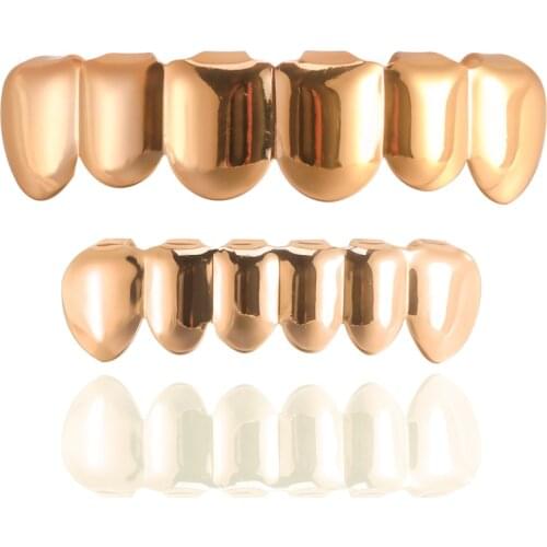 COPPER Gold Silver Plated HIP HOP Teeth Grillz Top & Bottom Grill Set With Silicone Vampire Teeth Best Gift For Christmas