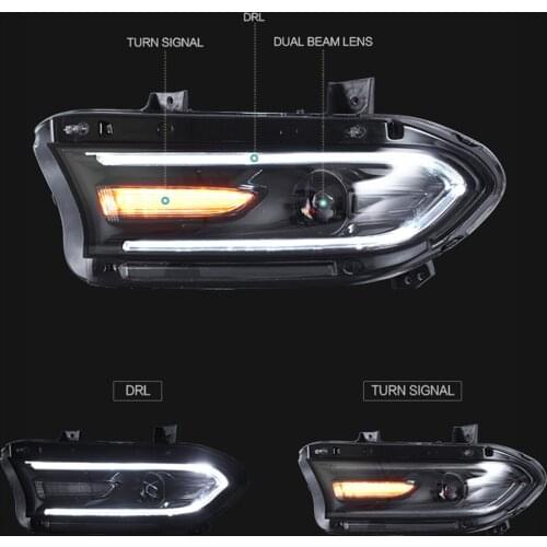 VLAND Dual Beams Projector LED Headlights Clear Lens For Dodge Charger 2015-2020 LHD
