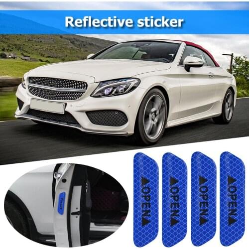 EAFC 4pcs Fluorescent Car OPEN Reflective Strips Waterproof Warning Stickers Night Driving Safety Lighting Luminous Tapes (Blue)