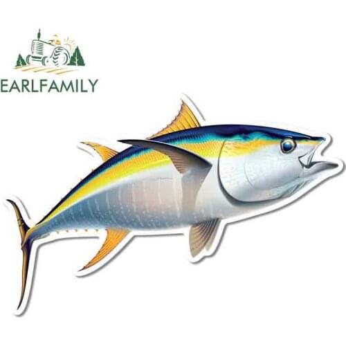 EARLFAMILY 13cm x 8.5cm for Yellow Fin Tuna Fish Vinyl Car Stickers Laptop Custom Printing Suitcase Race Car Decal for Vehicle