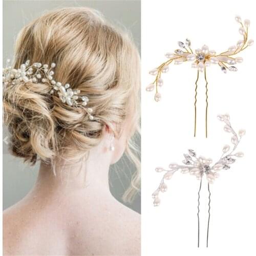 Elegant Wedding Hair Jewelry Bride Hair Sticks Hairpin Women Rhinestone Pearl Headwear Sweet Girls Head Hair Accessories Gifts