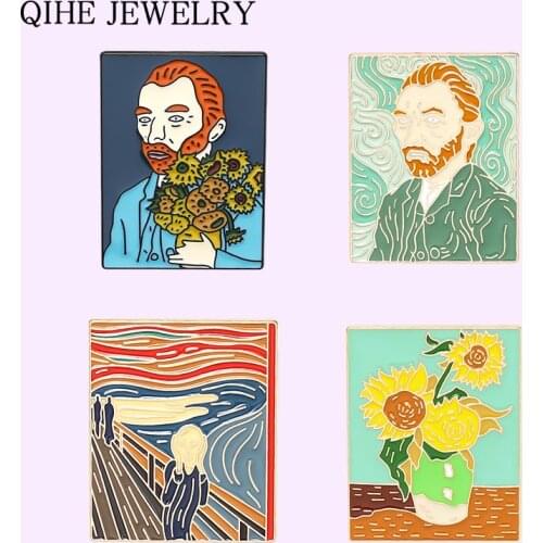 Van Gogh Oil Painting Enamel Pins The Scream Sunflower Brooches Art Artist Badge Lapel Pin Jewelry Gift for Friends Wholesale