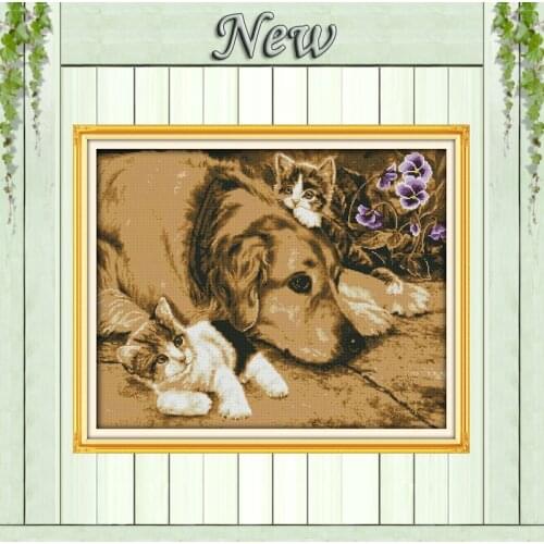 Intimate partner,counted printed on canvas DMC 11CT 14CT Cross Stitch kit,needlework Set all embroider,lovely animal dog & cat