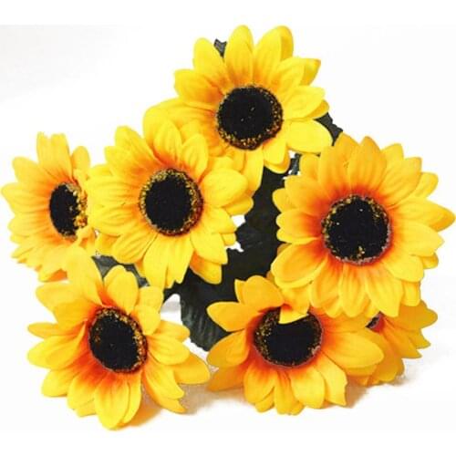 Artificial Sunflower Faux Summer Bouquet Silk Fake Yellow Flowers Plants DIY Wedding Home Garden Party Decoration High Quality