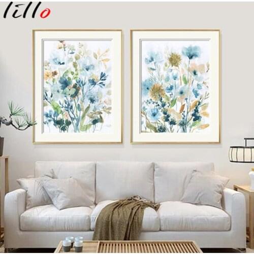 Canvas painting watercolor plants, mixed flowers, leaves, wall art, posters and prints, home decor, living room, kitchen
