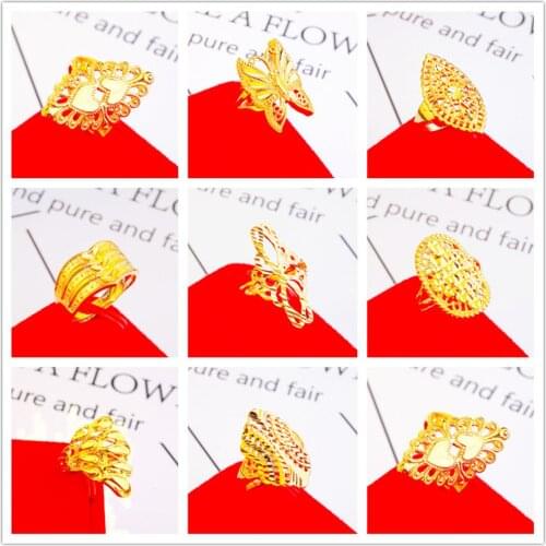 Korean luxury 24K Gold butterfly Rings Wedding Ring For Women cute Geoemtric luxury design female finger Jewelry Accessories