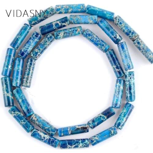 Natural Light Blue Sea Sediment Jaspers Column Beads For Jewelry Making 4*13mm Charm Round Beads Diy Bracelet Necklace 15