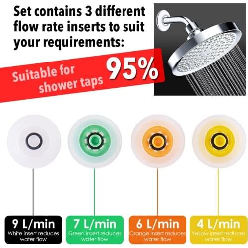 4 Pcs Shower Flow Reducer Limiter Set-Up To 70% Water Saving 4 6 7 9L/min For Shower Taps Bathroom Accessories 1/2 Inch
