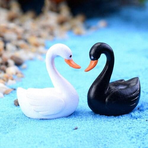 Love Mini Lovely White Black Swan Figurines Small Miniatures Cute Animal DIY Crafts Fairy Garden Landscape Ornament Home Decor