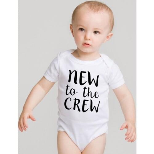 Fashion NewbornNew To The Crew Letter Print Bodysuit Baby Boys Girls White Summer Short Sleeve Casual Set O-Neck Clothes
