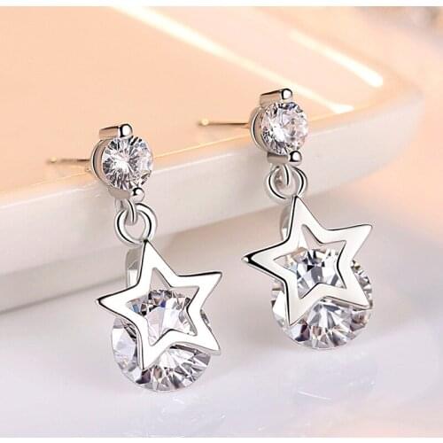 Trendy 925 Sterling Silver Cubic Zircon Star Earrings For Women Jewelry Gift Oorbellen Brincos Statement Earring Female