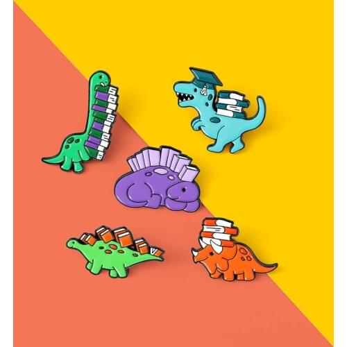 Cartoon Dinosaur Book Badge Tyrannosaurus Rex Metal Enamel Pin Cute Brooch Backpack Clothes Lapel Pin Jewelry Gift for Friends
