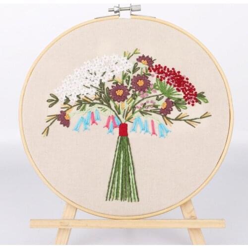 DIY Embroidery Starter Kit with Plants Flowers Pattern+ Hoops Kit