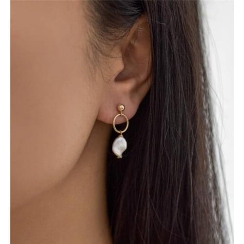 Natural Baroque Pearl Earrings 14 Gold Filled Circle Jewelry Brincos Minimalism Oorbellen Boho Pendientes Drop Women Earrings