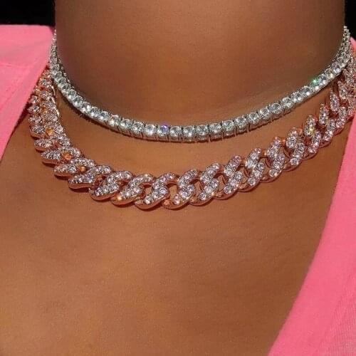 2021 new Cuban Link 12mm Miami Necklace Full Iced Out Bling Zircon Hip Hop choker Necklace Fashion Men Women Jewelry Party Gift