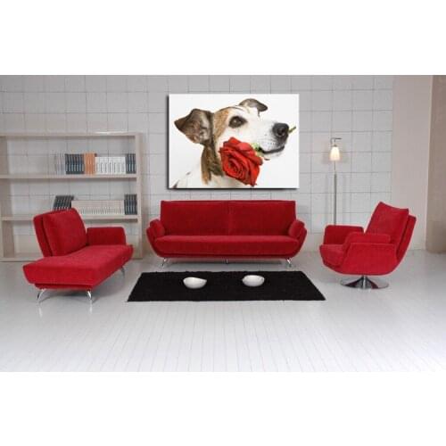 2016 Sale Hand Painted Canvas Oil Paintings Modern One Piece Dog Rose Wall Art Canvas Paintings For Bedroom Pictures Decor New