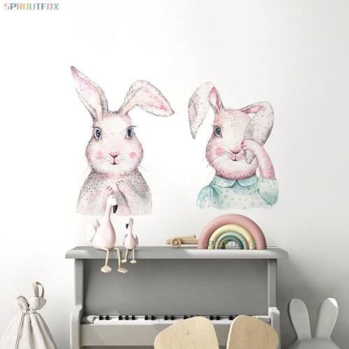 Pink Blush Rabbits Large Wall Stickers Cute Kids Room Decoration 3D Home Decor Living Room Baby Nursery Vinyl Wall Decal