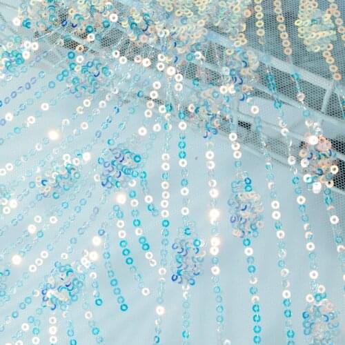 Lake Blue Fresh Color Pampas Flowers Embroidered Mesh Lace Fabrics 1 yards DIY Summer Dress Sewing Craft V2749