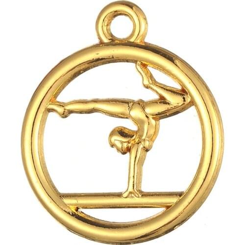 Skyrim 20Pcs/Lot New Arrival Hollow Sporty Charm Gymnastics Girl Round Charm Golden Sliver Color For DIY Jewelry Making Findings