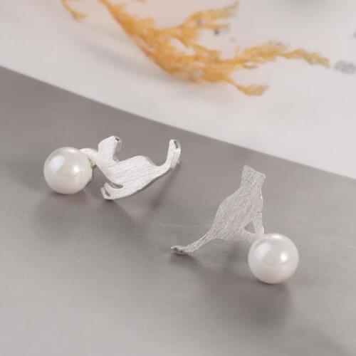 Sweet Cat Pearl Not Allergy 925 Sterling Silver Personality Korea Trendy Female Stud Earrings SEA207