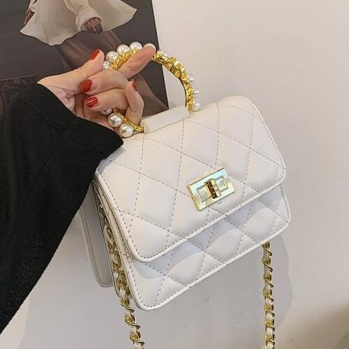 Pure Color Small Totes With Pearl Handle 2021 Summer New PU Leather Womens Designer Handbag Chain Shoulder Messenger Bag Purses
