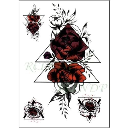 Waterproof Temporary Tattoo Sticker Flower Dark Red Rose Geometric Pattern Arrow Letter Tatto Flash Tatoo Art for Women Men