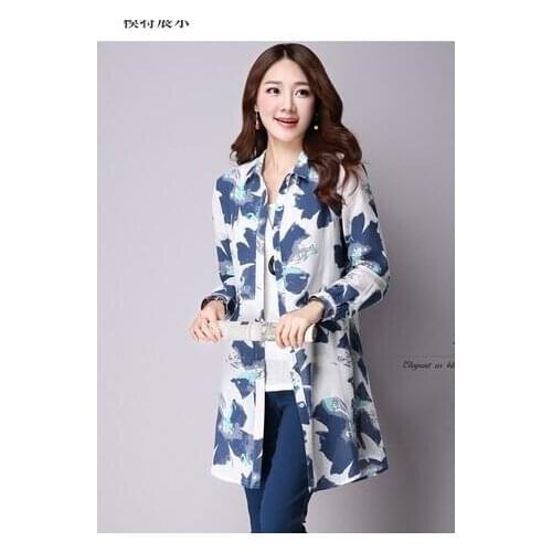 30pcs/lot european style lady casual cotton line long blouse turn -down collar flower shirt