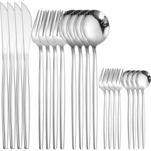Silver Cutlery Set Stainless Steel Kitchen Utensils Knife Fork Spoon Set Luxury Dinnerware Set Creative Combination Tableware