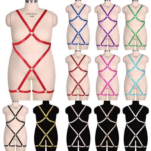 Full Body Harness Lingerie Plus Size Busty Woman Sexy Cross Straps Bondage Suspenders Goth Hanging Neck Hollow Sling Club Rave