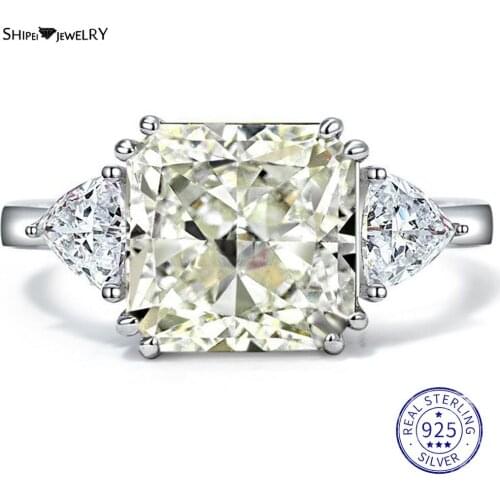 Shipei 925 Sterling Silver 10*10 MM G Color Created Moissanite Gemstone Wedding Engagement Fashion Ring For Women Fine Jewelry