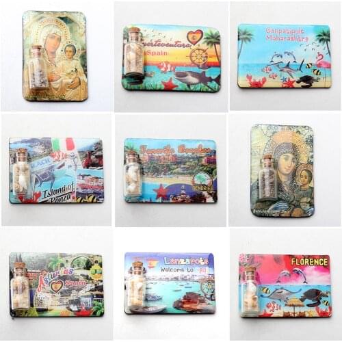 1PC Spain Italy Florence Ganpatipule Mary seaside super performance epoxy fridge magnet with floating bottle