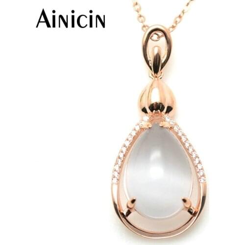 1pc High Quality Rhinestone Setting Rose gold Color Teardrop Shape Pendant Necklace 18'' Link Chain Fashion Women Jewelry #8