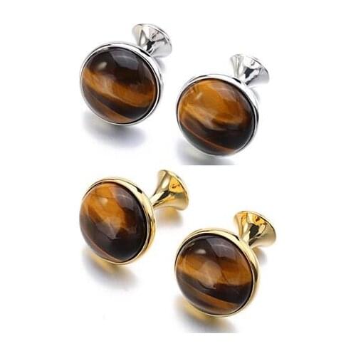 10pairs/lot Classic Round Tiger Eye Stone Cufflinks Gold Gunblack Silver Business Style Cuff Links Mens Jewelry