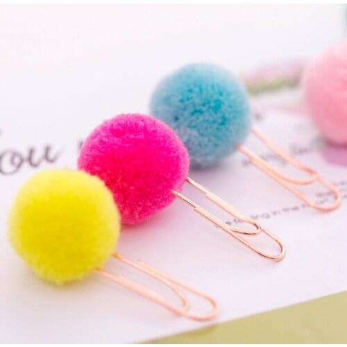 100pcs Colorful Hairball Metal Paper Clip DIY Modelling Plush Ball Paper Clip Bookmark School Supplies Stationery