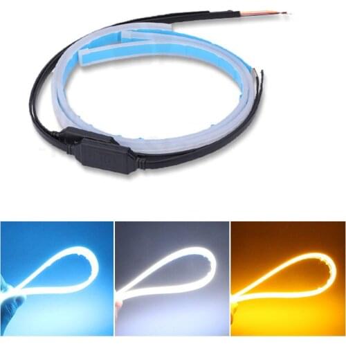 2PCS 30cm 45cm 60cm Car Slim Daytime Running Lights Turn Signal DRL Running Light Yellow Flowing Headlight LED Strip Light DC12V