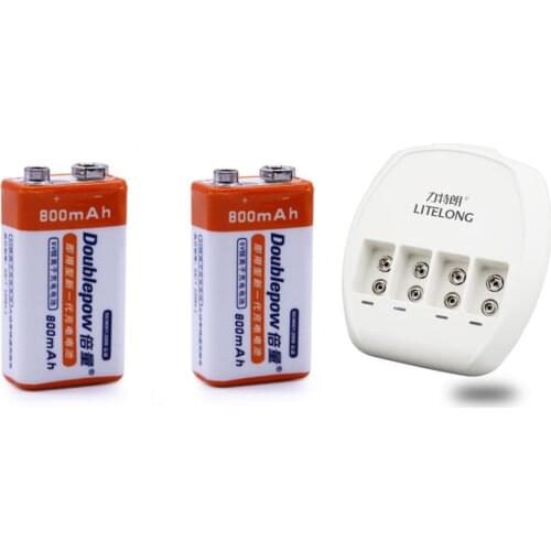 2PCS 9V 800mAh lithium ion rechargeable battery + 4 slot 9V Ni MH / Ni Cd / lithium ion battery universal charger