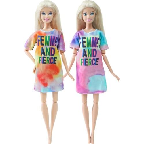 BJDBUS 2 Pcs/Set Doll T-shirt Dress Letter Pattern Skirt Fashion Cool Graffiti Clothes for Barbie Doll Accessories Girl DIY Toys