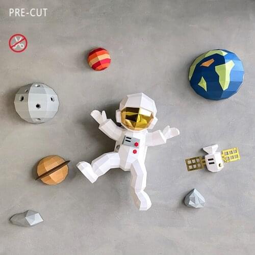 Papercraft Astronaut Solar System 3D Paper Model Diy Kit Statue Sculpture Wall Decoration Kids Room Decoration Nursery Decor
