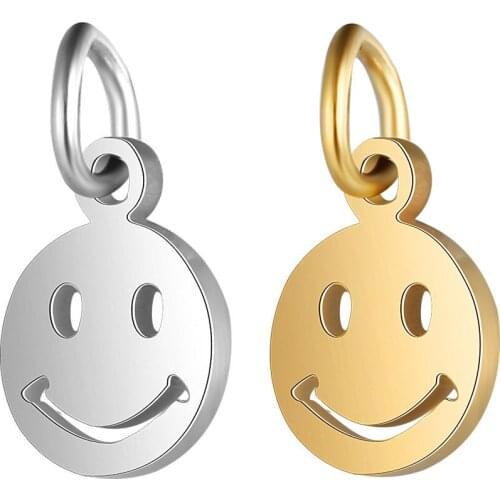 5pcs/lot Titanium Stainless Steel Gold Rose Gold Color Hollow Out Smiling Face Charm Pendant for DIY Jewelry Making Findings