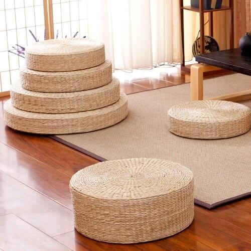 6mm Thick Japanese Futon Yoga Mat Round Straw Tatami Mat Worship Cushion 40cm