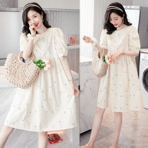 618# Maternity Clothes Summer Short Sleeve Easy Matching Embroidery Stylish Dress for Pregnant Women Pregnancy Clothes